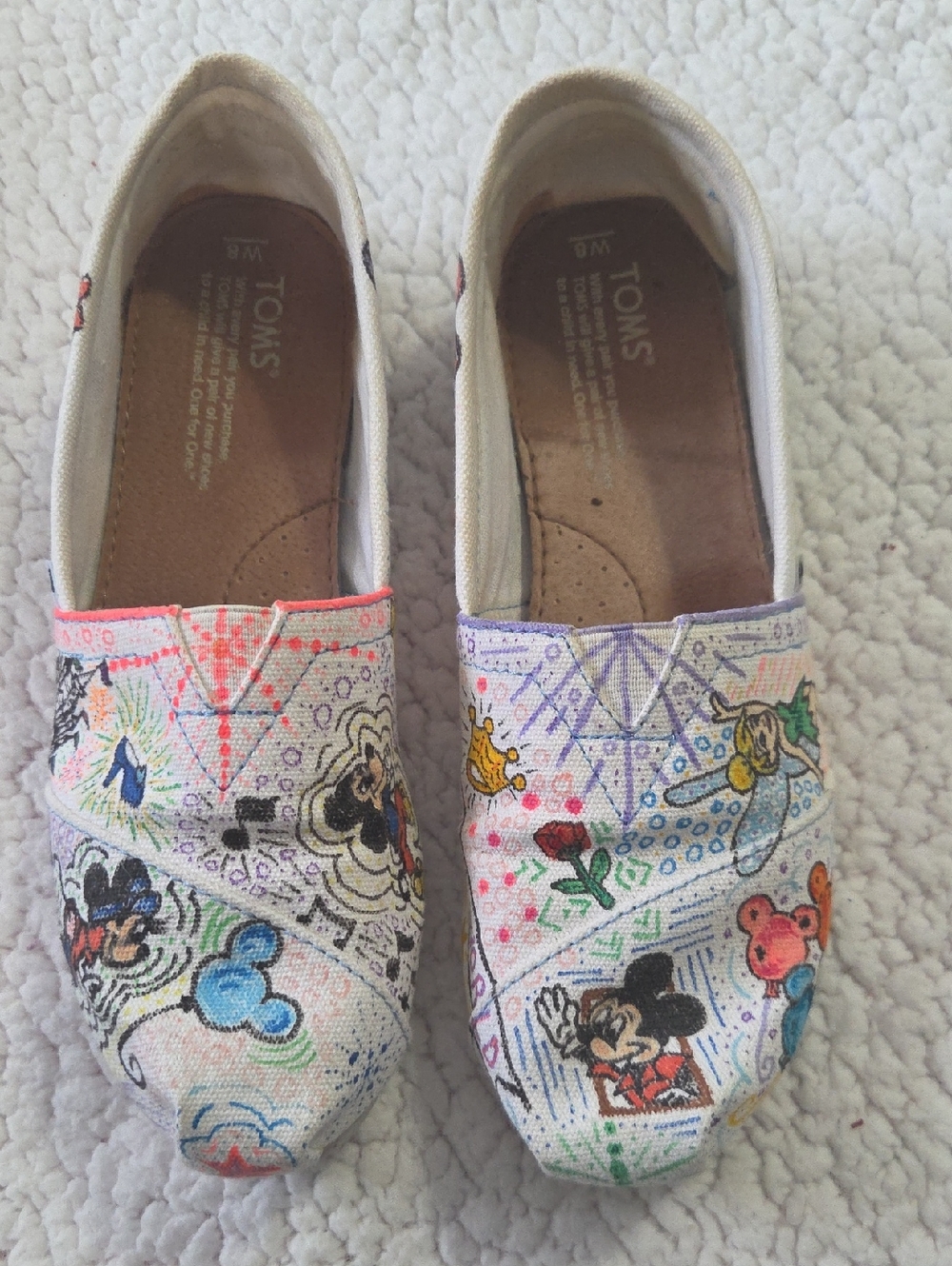 Toms Custom Made Slip-On Sneakers - White Canvas with Disney Character Print